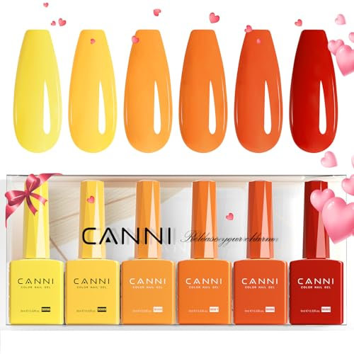 CANNI UV Nagellack Set 6 Farben gelbe Koralle, rotes Orange yellow coral red orange Gellack Gel Polish Gelnägel für Nägel 2312