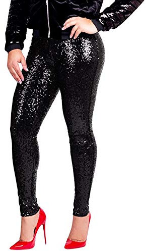 IQYU GläNzende Leggings Damen Pailletten Hose Silber-Pailettenhose-Gold Freizeithose Elegant Sommmerhose Baggy Jogginghose Glitzer-Hose Party Hosen Disco Pants Vintage Tanzhosen Yogahose