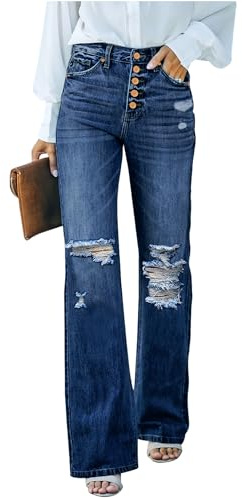 Vetinee Baggy Jeans Damen High Waist Bootcut Jeans mit Löchern Schlaghose