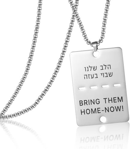 VASSAGO Bring Them Home Now Halskette Israel Military Jewelry Stand mit Israel Edelstahl Dog Tag Anhänger Israel Halskette für Männer Frauen (Silber bringen sie nach Hause jetzt Halskette-Box Kette)