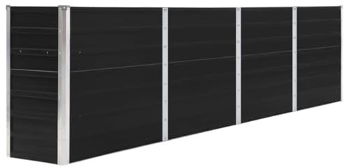 KOIECETA Hochbeet Pflanzkübel Blumenkasten Garten Pflanzkasten Terrassen Gemüsebeet Gartenbeet Frühbeet Pflanzbeet Verzinkter Stahl Anthrazit 320 x 40 x 77 cm