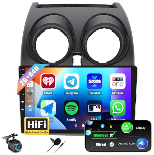 2G+64G Carplay Android 13 Autoradio 2 Din per Nissan Qashqai J10 2006-2016 con Android Auto senza fili, 9'' Touch Screen Autoradio con GPS Navi WiFi Bluetooth FM/RDS SWC+AHD Telecamera posteriore