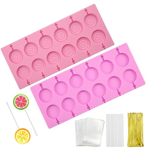 Duisoad 2 Pièces Moule à Sucette en Silicone - Moules Ronds pour Sucettes, Bonbons Durs, Chocolat