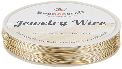 Beebeecraft Alambre de Joyería de Calibre 24 0.5 mm Alambre de Cobre Chapado En Oro Real de 14 Quilates Redondo Suave Muerto de 262.47 pies para Manualidades Y Fabricación de Joyas
