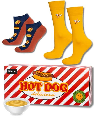 soxo Burger Pizza Socken Geschenke Für Frauen Damen Socks Herren Lustige Geschenk Für Männer 40-45 Hot Dog 2 Paar