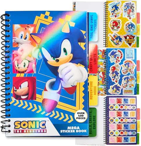 SONIC THE HEDGEHOG Sticker Book per Bambini Adolescenti con 28 Fogli Adesivi Shadow Knuckles, 400+ Adesivi Scrapbooking, Set Creativo
