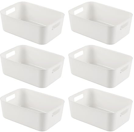 Vcansay 6 Packs Small Cupboard Storage Boxes, Kitchen Organizer Bin, Open Plastic Organizer Basket, White