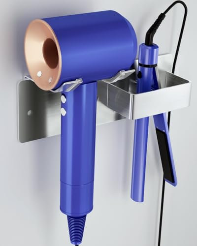 UEMUSI Fönhalter Ohne Bohren, Föhn Halterung für Haartrockner und Glätteisen, Edelstahl Fönhalter Wand Ohne Bohren, Föhn und Glätteisen Halterung Bohren für Bad Barbershop Hotel