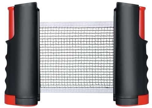 flintronic Ausziehbares Tragbares Tischtennisnetz, Tischtennisnetz für Jeden Tisch, Tragbar Ping Pong Ersatznetz, Tischtennisnetz Outdoor & Indoor, Maximale Länge 170 cm (Rot)