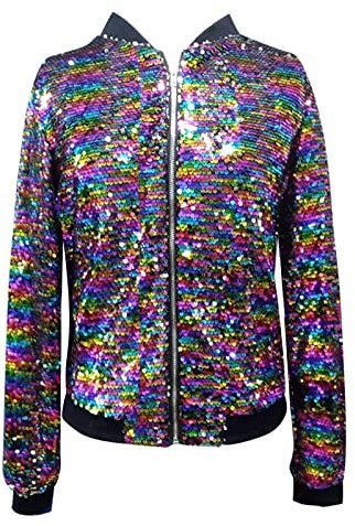 Baseball Jacke Damen Pailletten Reißverschluss Langarm Jacken mit Glitzer Bomberjacke Funkelnde Party Oberteil Outwear Blazermantel Bomberjacke Bikerjacke Übergangsjacke (Z3-Black, XXL)
