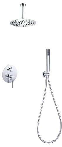 GALYON IMEX Sistema de Ducha Empotrado Serie MONZA – Empotrado Moderno, Grifería Monomando con Rociador Extraplano Ø25 cm, Acabado Cromado y Antical.
