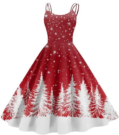 Kleid Weihnachten Damen a Linie Partykleid Große Größe Winterkleider Damen Reindeer Slim Weihnachtskleider Für Frauen Mit Schleifenknoten Kleid Winter Herbst Kleid Winter Damen Langarm Dunkelrot S