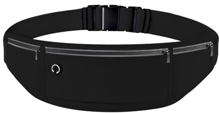 Laufgürtel für Handy Wasserdicht Lauftasche für Damen und Herren Super dünn Lauf Hüfttasche mit 3 Taschen Nicht Verschieben Handytasche für Joggen, Fitness, Radfahren und Reisen (Schwarz)