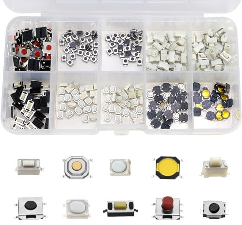 CHRI 250 Stück Tactile Push Button Switch Mikroschalter Momentary Tact für Auto-Fernsteuerungstaste, mit Kunststoffbox