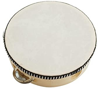 Tamburine Musikinstrument für Erwachsene, Holz, Handtrommel, Tamborin mit Metall-Percussion