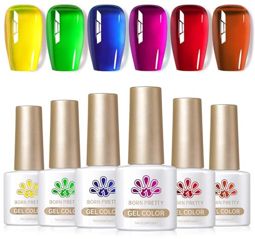 BORN PRETTY Jelly Gel Nail Polish 6 Colors Neon Gel Polish Crystal Transparent Spring Summer Blue Green Red Colours Soak Off U V LED Nail Art DIY Manicure