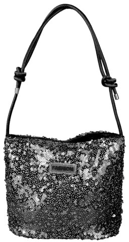 FuninCrea Pailletten Handtasche Damen Tote Bag, Umhängetasche Damen Glänzend Handtasche Damen Klein Damen Umhängetasche Tragetasche mit Lederschulterriemen für Party Hochzeit Abend Termine (Schwarz)