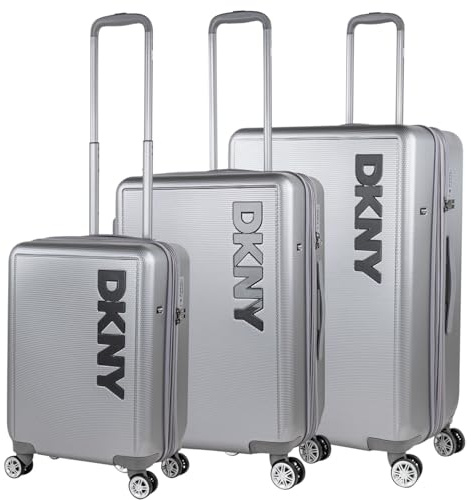 DKNY - Leicht Koffer Set Polycarbonat Reisekoffer Set für Flugreisen - Dauerhaft Hartschalenkoffer Set - Kofferset Hartschale mit TSA Kombinationsschloss, Silber