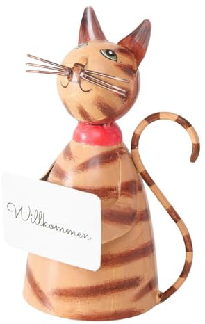 ReWu Dekofigur Zaunsitzer Yokia Katze Tierfigur Wilkommenschild Zaunhocker Zaunfigur Gartendeko Metall Bemalt Pfostenhocker Deko Garten Outdoor 14 x 11 x 22 cm
