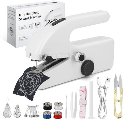 Mini Handnähmaschine Elektrisch – Tragbare Wiederaufladbare Nähmaschine mit 2 Modi & Nähzubehör, Einfach zu Bedienen, Ideal für Anfänger & Schnelle Reparaturen an Kleidung und Stoffen (Weiß)