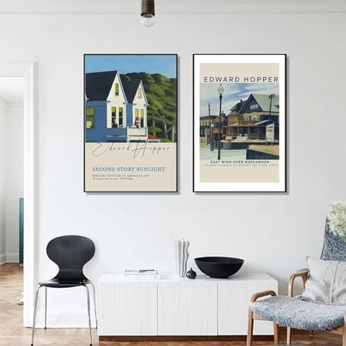 GKUVBF Vintage-Poster Edward Hopper, Leinwandgemälde, Eisenbahnhotel, Kunstdruck, Stadtlandschaft, Wandbild, nordische Wohnkultur, 30 x 45 cm, 2 Stück, rahmenlos