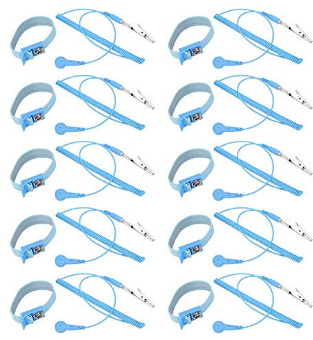 Segrehy ESD Armband Antistatisches Erdungsarmband Set 10 Stück mit Alligatorklemme, 1,8 m Kabel zum Schutz von Elektronik, für PC-Bau, Reparatur, Labor und Werkstatt