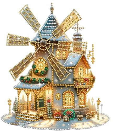 Syntego 5D DIY Windmill Wall Art Diamond Painting Craft Kit | Crystal Rhinestone Embroidery Acrylic Table Top & Wall Decor | Creative Craft for Christmas Decoration | Relaxing Art for Holidays