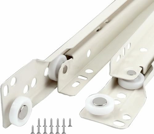 Riel deslizante de cajón de metal, 1 par de corredores de cajones de gabinete de cocina, guía de acero de metal, kit de reparación de cajones, toboganes de rodillos silenciosos/blanco/350 mm (14
