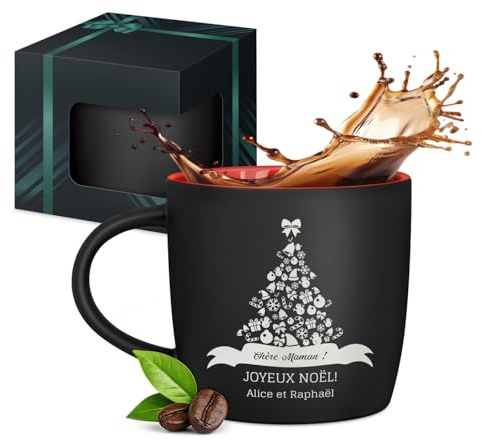 Maverton Mug personnalisé pour femmes, 40cl Tasse à Thé Personnalisable | Avec Prénom pour elle, Tasse décorative pour Collègue, Cadeau original, Différents Designs, intérieur rouge, sapin de Noël