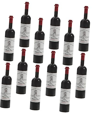 BESPORTBLE 12 Piezas Mini Botellas de Vino Rojas para Casa de Muñecas de Accesorios de Decoración Miniatura Juguetes para Cocina Bar y Fiestas