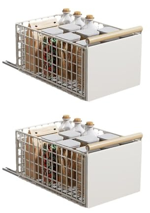 Pull Out Cabinet Organiser, 2PCS pull out kitchen storage Foldable, 23.5 * 19.5 * 39.5~56.5cm, Kitchen Cupboard Organiser with Handle, Adjustable Drawers, Slide Out Drawers for Kitchen Cabinets,White