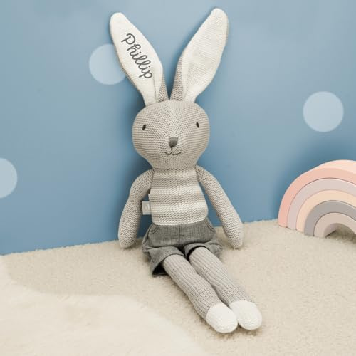 hellomini Personalisierter Kuschelhase von Jollein – Weiches Stofftier & Stoffpuppe – Geschenk zur Geburt & Taufe – Kuschelig & hochwertig - 50 cm - Hase grau für Jungen & Mädchen