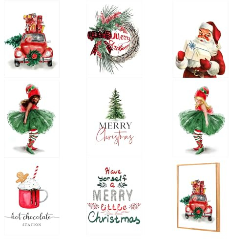 Bofanze 8er Poster Set Weihnachten,Weihnachtsbilder Leinwand | 21 x 30 cm, vielfältige Motive, dekorativ, originell, Weihnachten, Geschenk