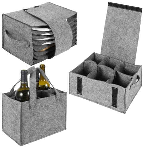 YUEKUNTJ 3Pcs Felt Tableware Holder, Caravan Mug Storage Bags with Handle Compartment, Felt Wine Bottle Carrier, Plate Cup Storage Box, Motorhome Accessories Organizer for Campervan Boat