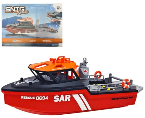 SHOYDID 1/32 Scale RC Boat for Pool and Lake, 2.4G 8KM/H Remote Control Boat for Model Enthusiasts (RTR Version/Black and Red)