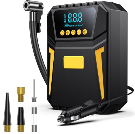 Inflador Ruedas Coche - Compresor Aire Portatil 12V DC, Compresor Aire Coche 150PSI con Linterna - para Coches/Motos/Bicicletas/SOS Emergencia, Presión Preestablecida y Apagado Automático