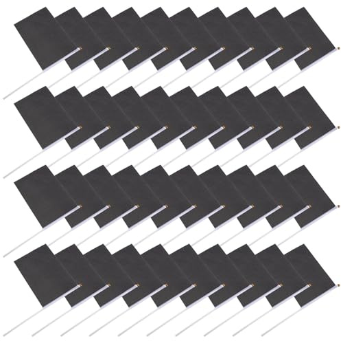 ORFOFE 50 Stück Teiliges Mini DIY Blanko-handflaggen Schwarz aus Polyester und Kunststoff Handliche Kleine Fahnen für Karneval Sportveranstaltungen Schulfeiern und Individuelle
