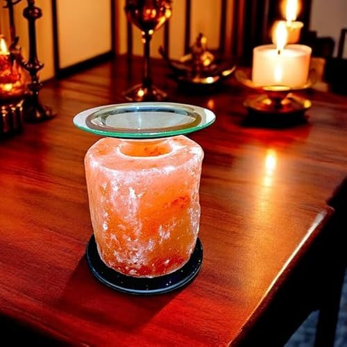 Pro-Home Brûleur à huile et chauffe-bougie de 13 cm - Pierre de sel rose naturelle avec support et plat en métal, diffuseur d'aromathérapie/d'huiles essentielles, accessoire de bougie chauffe-plat
