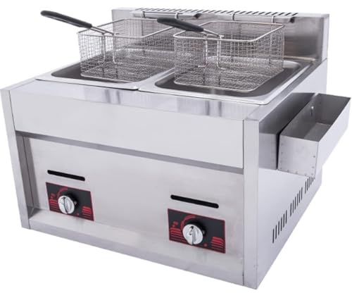 Commercial Deep Fryer with Natural Gas Burners, Baskets, and Lids for Restaurant and Family Cooking