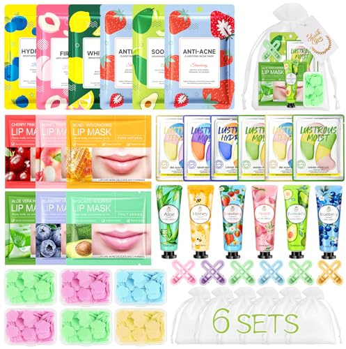 48PC Coffret Beauté Femme,Skin Care Set | Masque Visage, Patch Yeux, Masque Lèvres, Crème Mains & Savon en Feuilles |Petit Cadeau pour In vités, Mariage, Enterrement