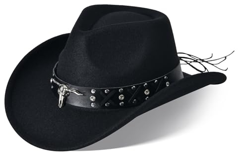 Ekulforg Cowboy Hut Herren Cowboyhut Damen Westernhut Fedora Hut Cowboy Hut mit Band Breiter Krempe