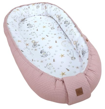WIKLINOPOL Babynest Nestchen für Neugeborene aus Baumwolle und Waffelbaumwolle – Baby Nestchen 80x46 cm, Tragbares Nest mit Herausnehmbarer Matratze, Rosa