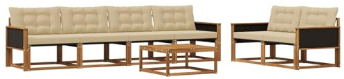 vidaXL Outdoor-Sofagarnitur mit Kissen 7 pcs Natur und Beige, Garten, modernes Outdoor-Sofa, Terrassen-Lounge-Set, Bequeme Sitzmöbel für gemütliche Abende