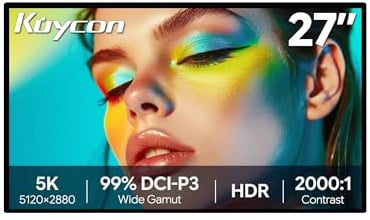 Kuycon G27P 27-inch 5K Monitor, Glossy, 5120x2880 218PPI IPS Professional Desktop Display, 99% DCI-P3, 2000:1 Contrast, 600 nits, CNC Aluminum Height Adjustable Stand (Minimalist - without Stand)