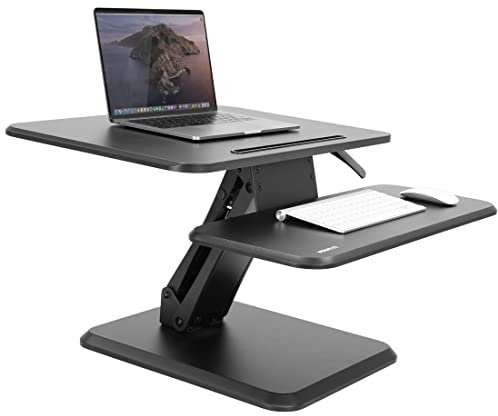 Mount-It! Stehpult-Konverter, kompakt, klein, 63,5 cm, verstellbar, für Desktop-Laptop, Stehpult, ergonomische Tischerhöhung mit Tastaturablage und Gasdruckfeder, für Heimbüro, Arbeitsplatz