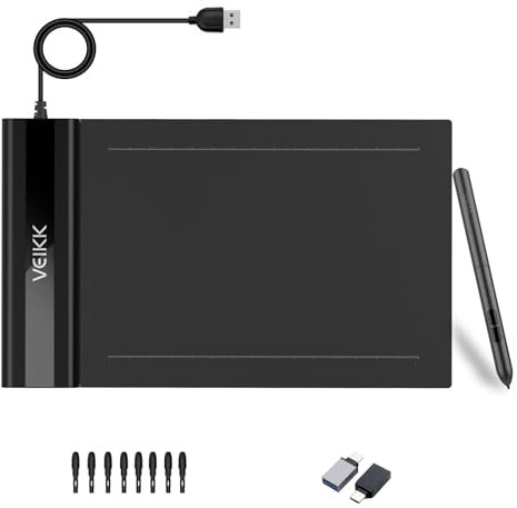 VEIKK Grafiktablett 6 x 4 Zoll Zeichentablett mit Drucksensitivem Stift,8192 Druckstufe OSU Pen Tablet Stylus für Android, Windows und Mac OS- Schwarz (S640 V2)