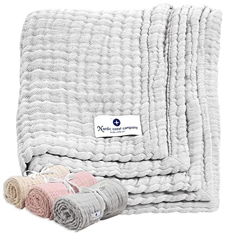 Babydecke Erstlingsdecke Musselin von Nordic Coast Musselindecke Spucktücher Musselin Mulldecke Puckdecke Krabbeldecke Spucktuch Mussdecken ab Geburt Einschlagdecke Grau, 80x80cm