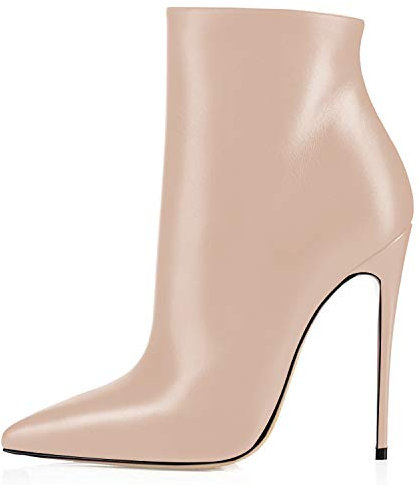 elashe Donna Flanella Pointed Toe Tacchi Alti Cerniera Stivaletti Beige EU44