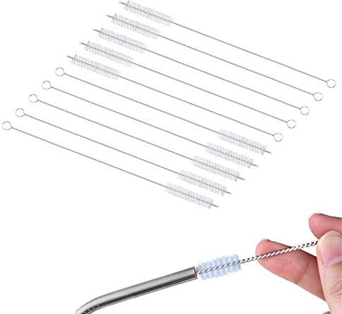 Qiuyan 10 Pack 8inch Tube Brush Drinking Straws Pipes Stainless Steel Tumbler Test Tubes Brush Long Cleaning Brush Set for Baby Bottles Straws Funnel Teapot Nozzle Drinking Straws Keyboards Cleaner