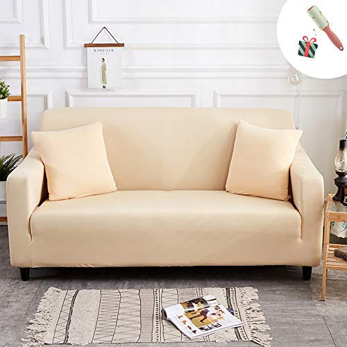 Elastisch Sofa Überwürfe Sofabezug, Morbuy Ecksofa L Form Stretch Antirutsch Armlehnen Einfarbig Sofahusse Sofa Abdeckung Hussen für Sofa Couchbezug Sesselbezug (2 Sitzer,Beige)